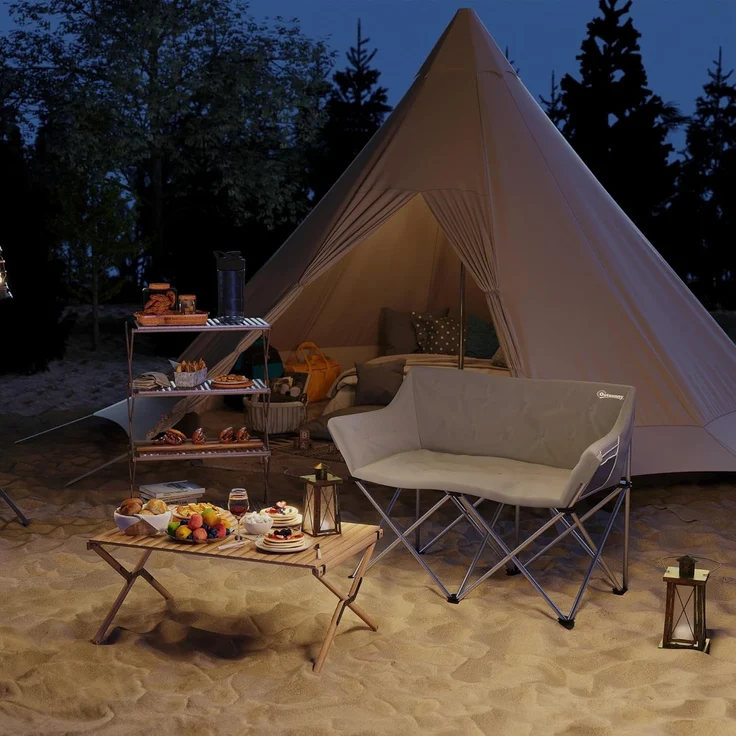 Outsunny Campingstuhl mit Armlehnen, Seitentasche (2 Sitzer Faltstuhl, 1 St), bis 240kg belastbar, für Garten Camping Strand – Bild 9