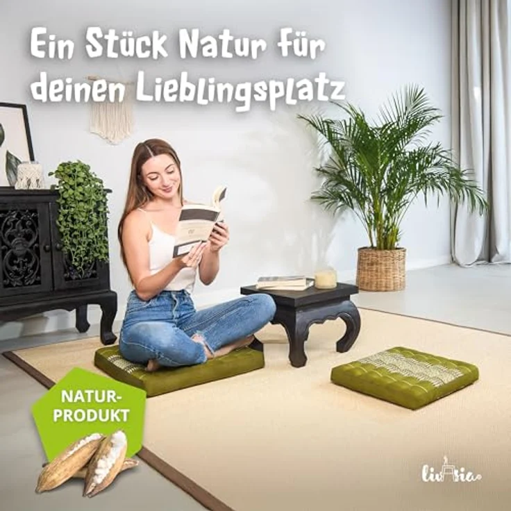 livasia Sitzkissen Sitzkissen 35 cm, vegan und handgefertigt, 35x35x6cm, Kapok – Bild 3