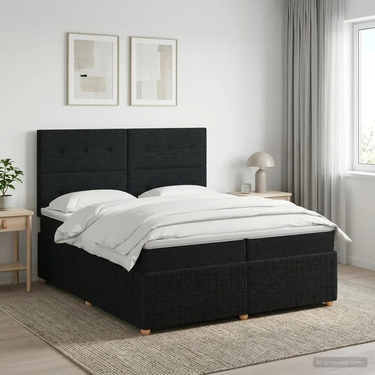 vidaXL Boxspringbett mit Matratze Schwarz 200 x 200 cm Stoff 3454475