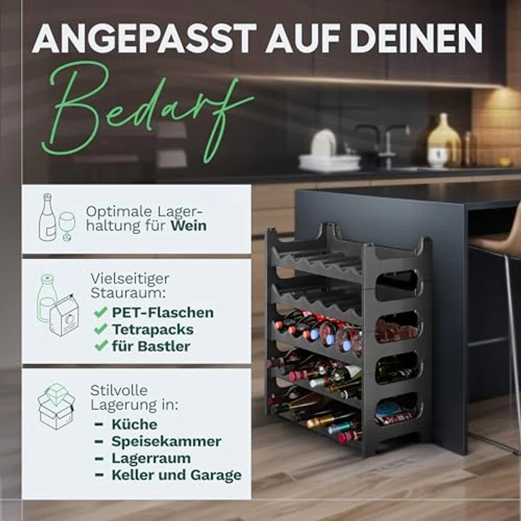 Novaliv Flaschenregal für 36 Flaschen aus Kunststoff, erweiterbar, Weinregal stapelbar, Schwarz, Getränkeregal Flaschen Regalsystem, Regal für Getränke, Flaschenschrank, Spirituosen Regal – Bild 4