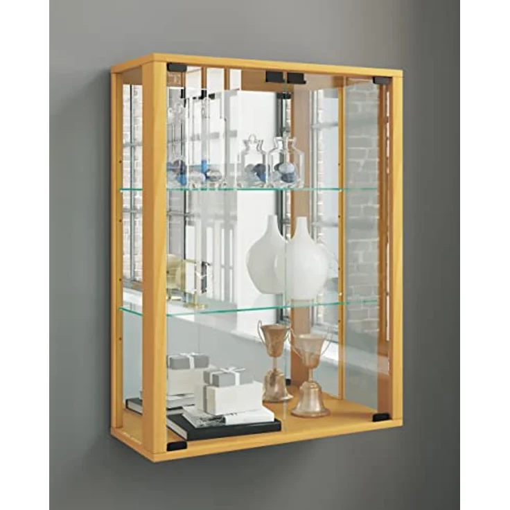 MID.YOU Hängevitrine Buche, Glas, 2 Fächer, 60x80x25 cm, stehend/hängend, Holzoptik – Bild 2