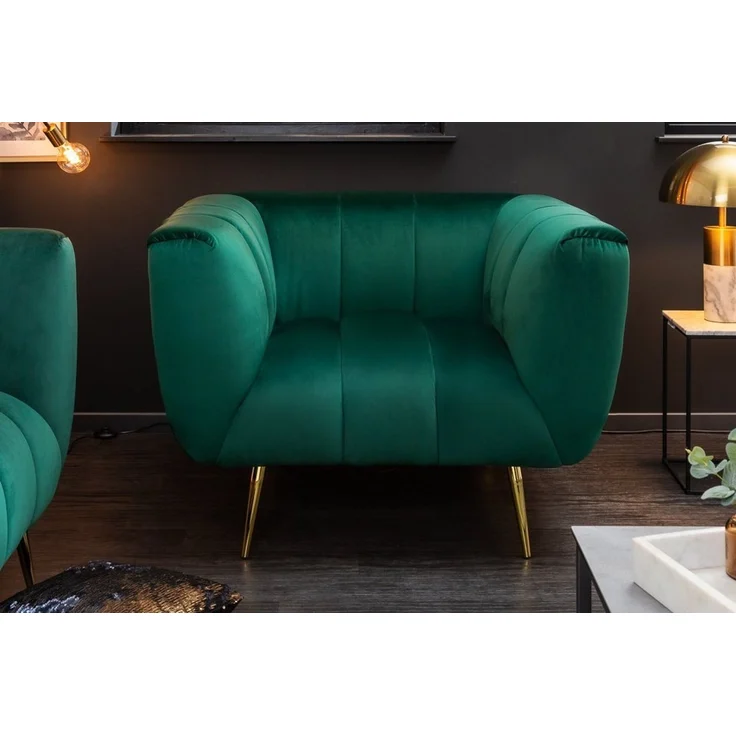 riess-ambiente Sessel NOBLESSE 105cm smaragdgrün / gold (Einzelartikel, 1-St), Wohnzimmer · Samt · Metall · mit Armlehne · Retro – Bild 3