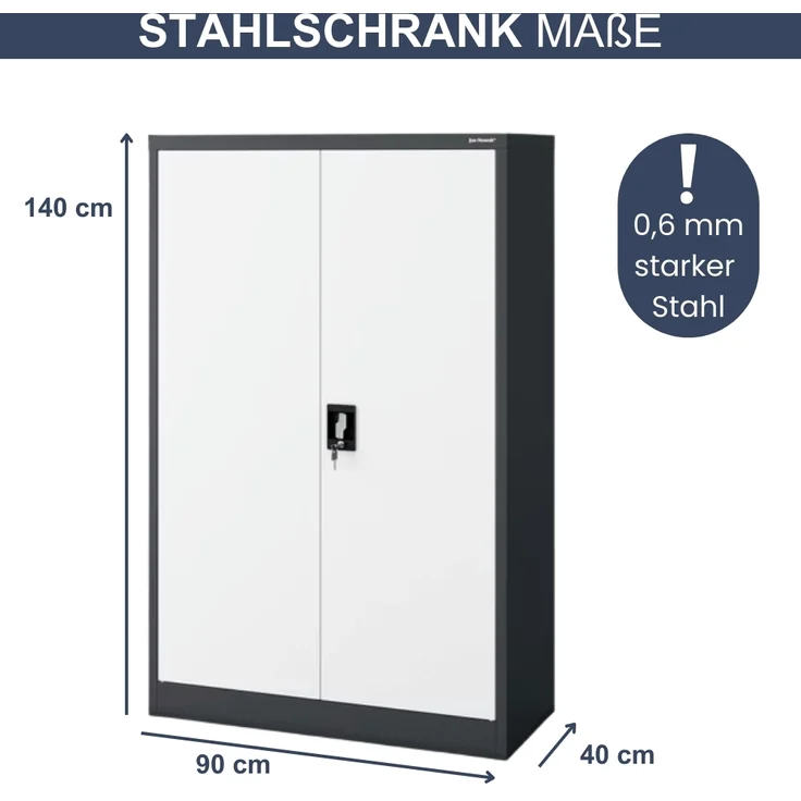 Aktenschrank abschließbar KADO - 4 Ebenen verstellbar, Flügeltüren | Metallschrank Werkstatt Mehrzweckschrank Büroschrank aus Stahl Werkzeugschrank, 140x90x40cm Anthrazit-Weiß – Bild 2