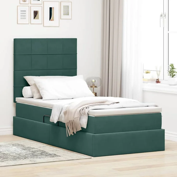 vidaXL Aufbewahrungsbett mit Matratze Dunkelgrün 100 x 200 cm Samt 3372012 – Bild 1