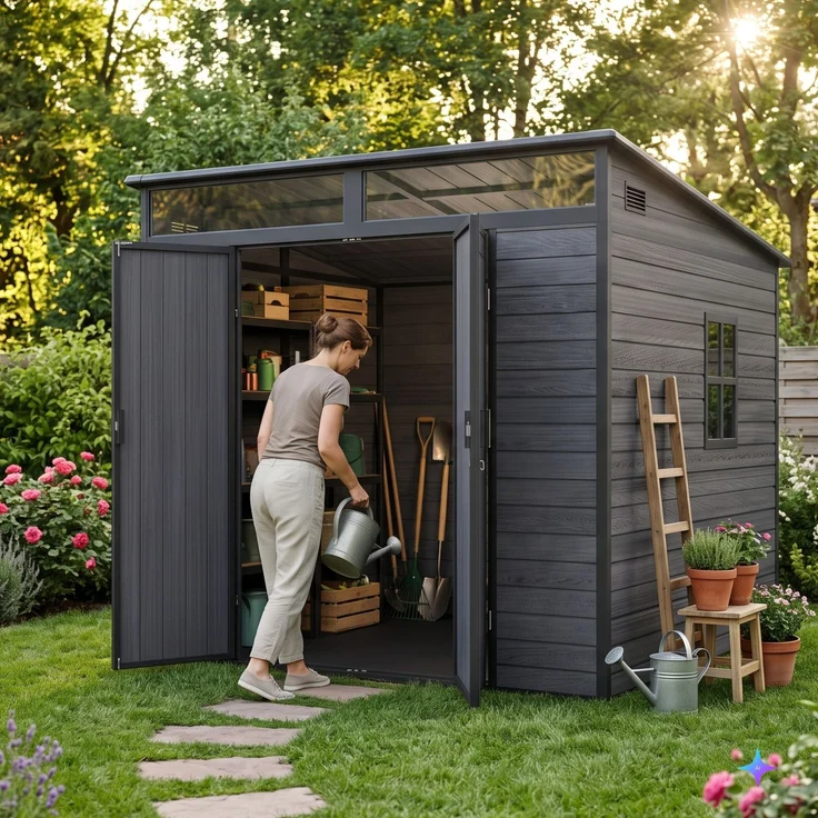osoltus 'Penta' Gartenhaus, 4,4m², Kunststoff Grau Schwarz, 215 x 206 cm – Bild 2