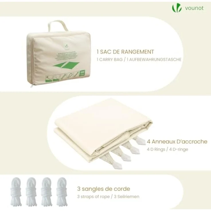 VOUNOT® Sonnensegel Rechteckig mit Befestigung Set, Wasserdicht Sonnenschutz Wetterbeständig, für Balkon Garten Terrasse, 3x5m, Beige – Bild 7
