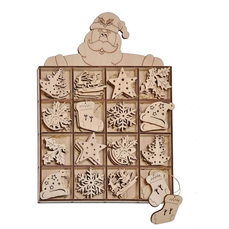 HI Holz-Aufhänger Set: 48-tlg. Weihnachtsdeko 54219