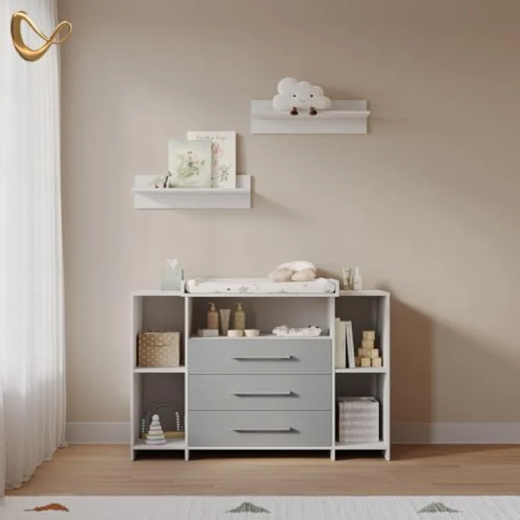Livinity® Wickelkommode Torino, Weiß/Grau/Weiß, XL mit Schubladen – Bild 3
