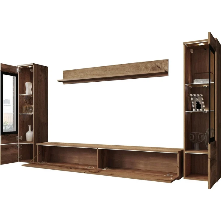 Home affaire Wohnwand VERA II, Vitrinen Türanschlag wechselbar, (Komplett-Set, 4-St), Mediawand 260 cm, Vitrine mit Verglasung, stehend und hängend – Bild 2