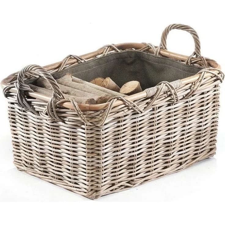 Kobolo Kaminholzkorb Holzkorb Feuerholzkorb, Rattan grau mit Griffen und Leinen, Brennhol (Stück, Stück), 56Lx41x29/36cm – Bild 4