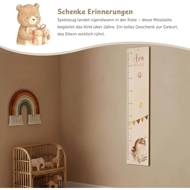 KIDSMOOD - Messlatte für Kinderzimmer Personalisiert, 70-140 cm - Messlatte Kinder Holz personalisiert Mit Namen für Baby- & Kleinkinderzimmer - Individuelles Geschenk für Kinder und Babys zum Geburt – Bild 5