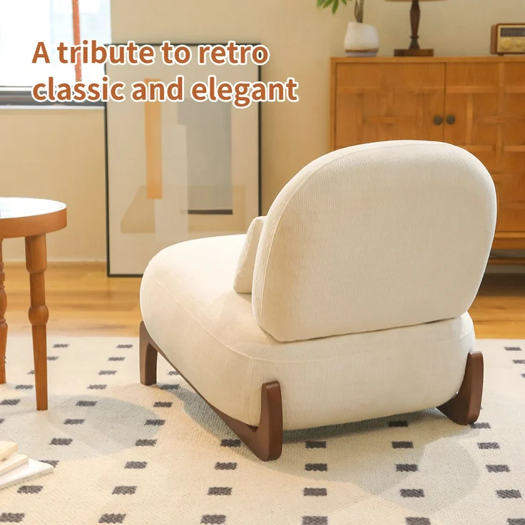 LVHOM Sessel Velvet Glamour mit Holzgestell, Loungesessel mit Kissen, Polstersessel für Wohnzimmer & Schlafzimmer, Skandi-Design, Weiß – Bild 8