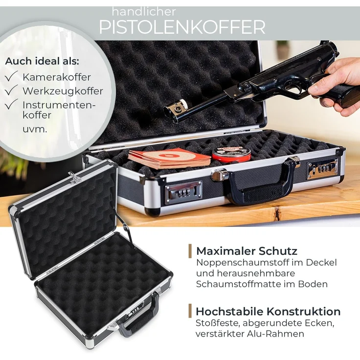 HMF Aufbewahrungsbox Transportkoffer mit Noppenschaumstoff im Deckel und Boden, Universalkoffer mit Zahlenschloss, 31 x 26 x 11 cm – Bild 2