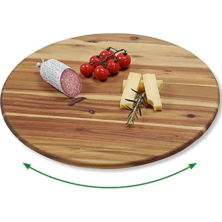 LS-LebenStil Servierplatte Nachhaltige Holz Drehplatte 37cm Premium Akazie Kugellager, Holz, (Drehteller Drehtablett Servierplatte Servierteller Serviertablett, 1-tlg, Tortenplatte drehbar), Pizzateller Vesperbrett Käsebrett Tablett Drehkabinett Kuchen – Bild 3