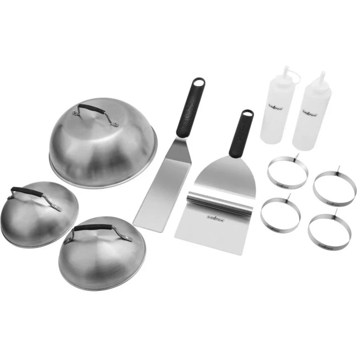 Grillfürst Plancha-Set 12tlg. - Wender, Spachtel, Schaber, Burgerglocken, Bratringe und Squeezeflaschen – Bild 1