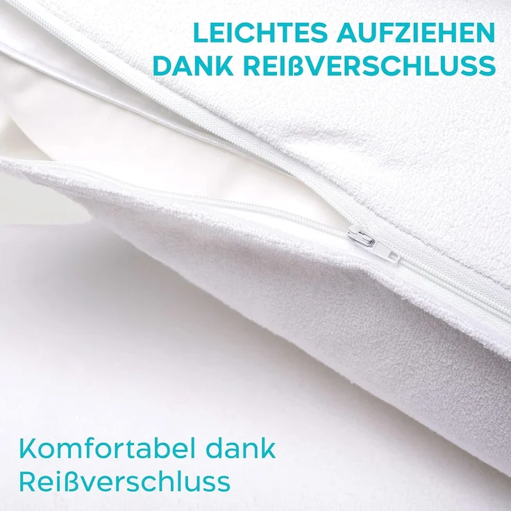 Kissenschoner 50x80 - 2er Set Wasserdichter Kissenbezug mit Reißverschluss - Oeko-Tex Zertifiziert - Twinzen-Technologie Kissenschutzbezug 50x80 cm Weiß – Bild 3
