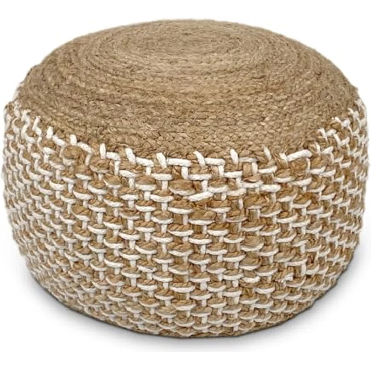 Amagohome Sitzhocker Sitzhocker natur/weiß Sitzpouf Jute rund 50 x H 35 cm Deko Hocker Bod – Bild 9