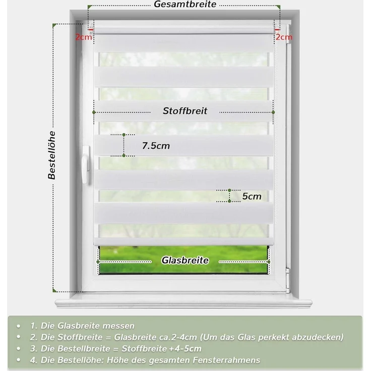 Deswell Doppelrollo Klemmfix ohne Bohren Weiß B60 x H100 cm (Stoffbreite 56cm) Rollos für Fenster ohne Bohren für Fenster mit Lichtdurchlässig & Verdunkelnd/Höhe Stufenlos Verstellbar – Bild 4