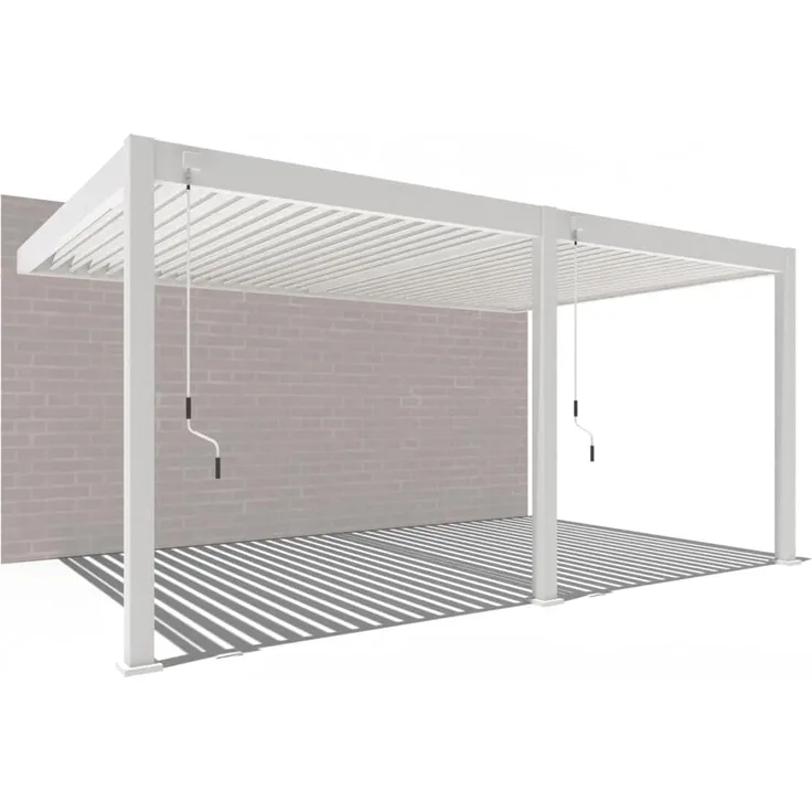 Weide Deluxe Wand-Pavillon | Voll-Alu-Pavillon | 3,6x5,3 M | Lamellendach weiß | Wall Pergola