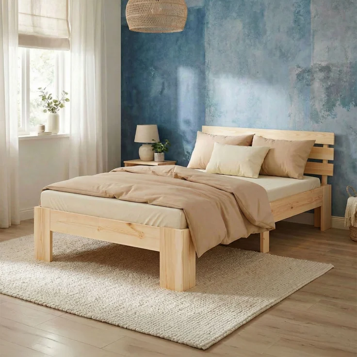 Holzbett mit Federkernmatratze 90x200 Jugendbett Einzelbett Bett Holzbettrahmen Natur Massiv Holz Lattenrost – Bild 2