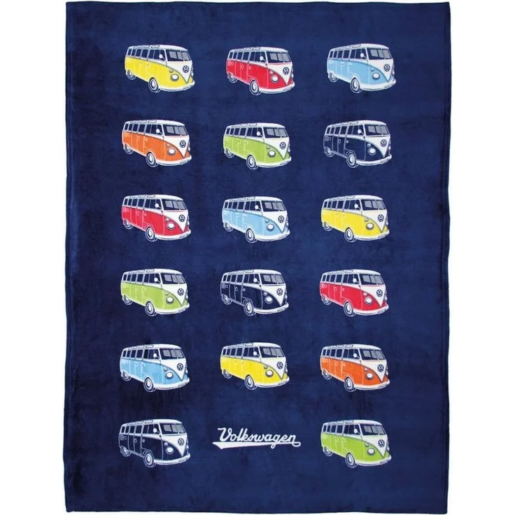 BRISA VW Collection - Weiche Volkswagen Kuschel-Fleece-Schmuse-Decke im T1 Bulli Bus Design (150x200 cm/Bulli Parade/Bunt) – Bild 1