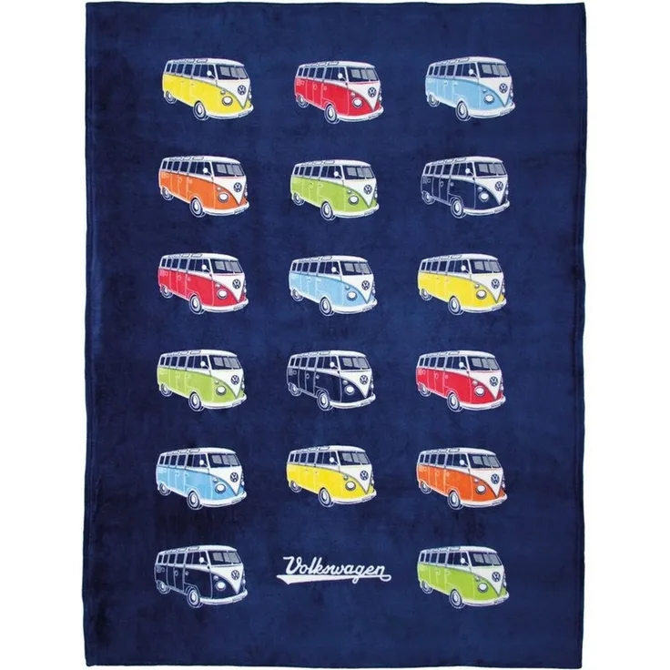 BRISA VW Collection - Weiche Volkswagen Kuschel-Fleece-Schmuse-Decke im T1 Bulli Bus Design (150x200 cm/Bulli Parade/Bunt)