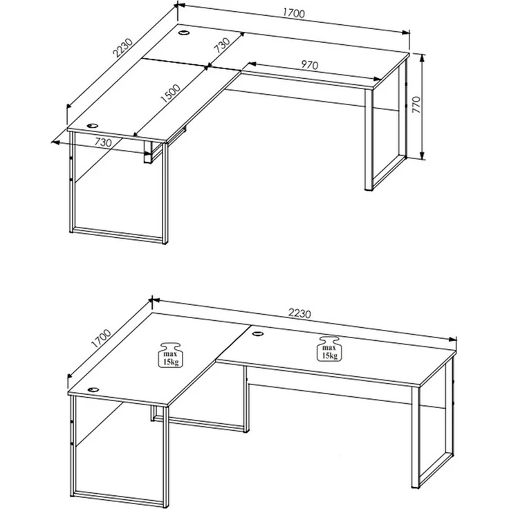 Eckschreibtisch >Memphis< in Artisan Eiche Dekor / schwarz - 223x77x170 (BxHxT) – Bild 3