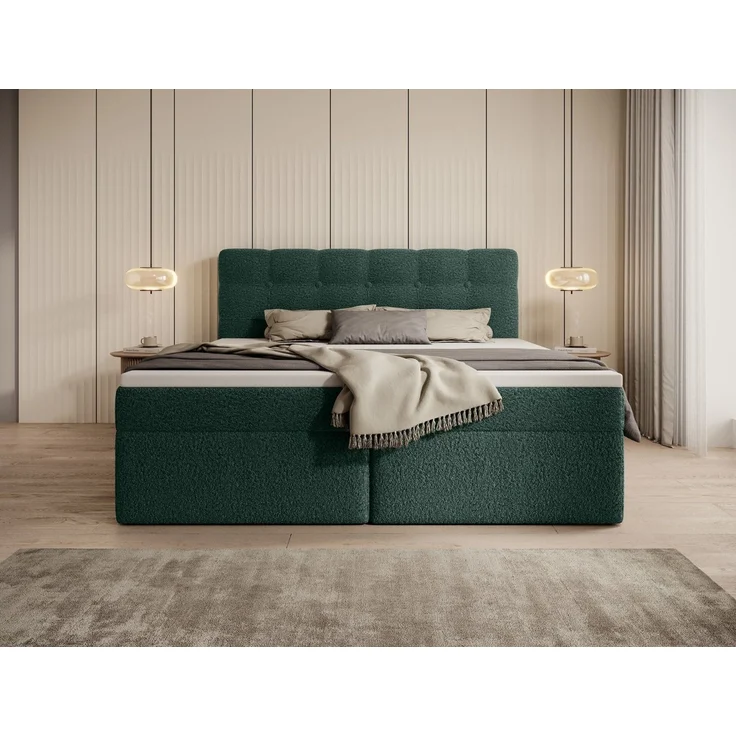 thematys Boxbett Luxus mit Bettkasten 180x200cm, mit Bonnellfederkernmatratze H3, Bouclé/Velours, mit Stauraum, mit 3 cm Topper, Grün (Frotte 11), Art.-Nr. S0WGG0ANSKL – Bild 4
