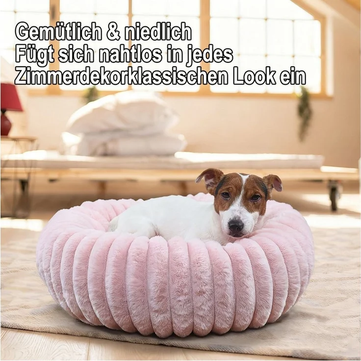 Ledander Tierbett Donut-Hundebett in mittlerer Größe, waschbar, flauschig,Hundekissen, aus Kunstfell mit Cord-Fleece-Futter und rutschfester Unterseite – Bild 3