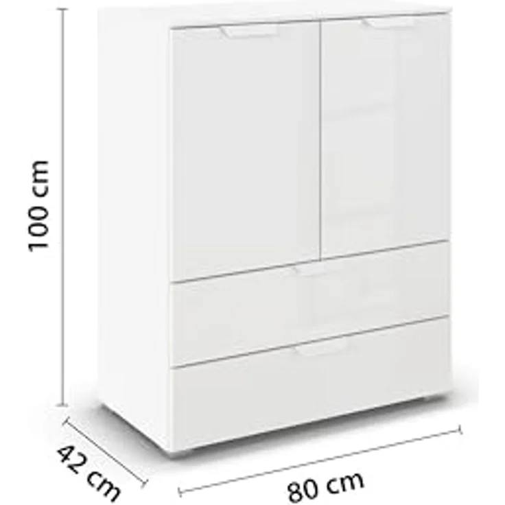rauch Aditio Box, Kommode, 2-türig, 2 Schubladen, mit Glasfront, mit Softclose-Funktion, Farbe Weiß, BxHxT 80x100x42cm – Bild 3