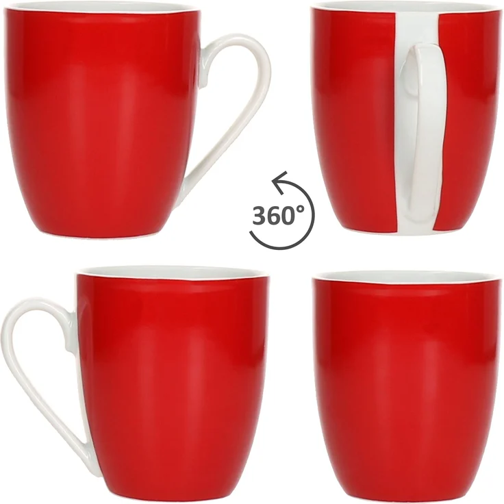 18tlg Frühstücksset Variant Rot Porzellan 6 Personen Teller Schale Becher – Bild 5