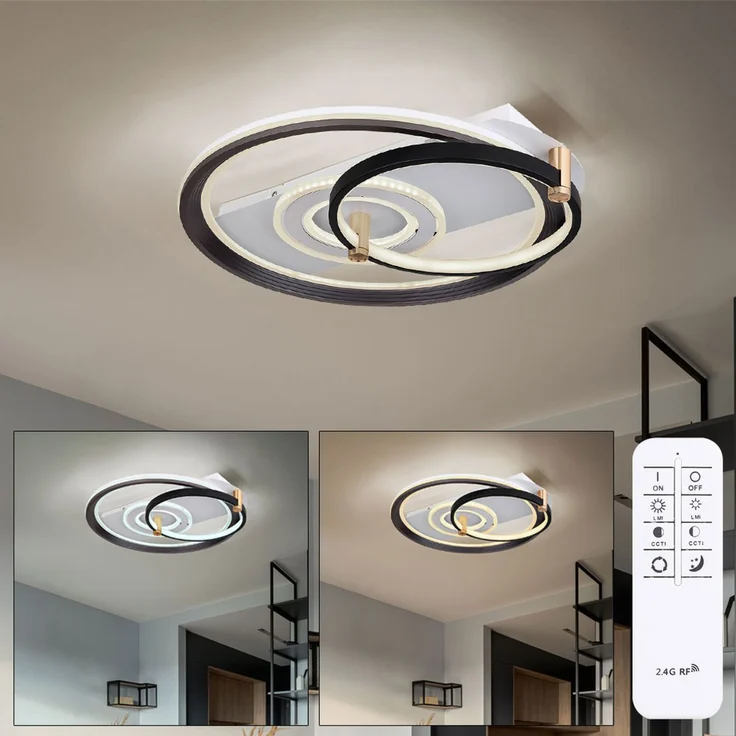 LED Deckenleuchte, Dimmbar, Fernbedienung, Metall, schwarz – Bild 5