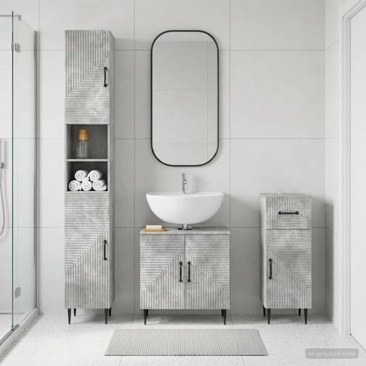 vidaXL 3-teiliges Badezimmer-Schranksystem HAARLEM Betongrau 3417858 – Bild 1