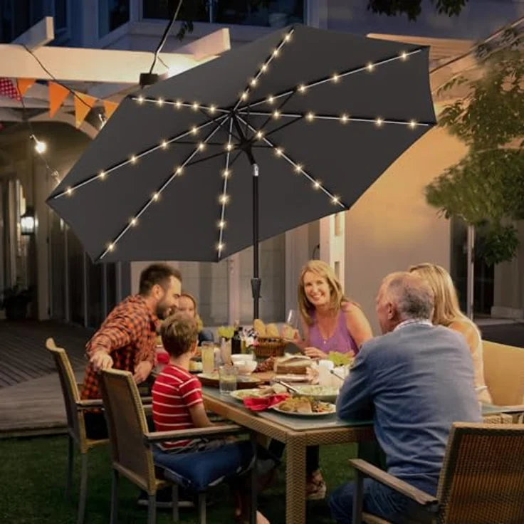 Sekey Solar-LED Sonnenschirm 330cm mit 40 LED, Windfester Gartenschirm UV 50+, Alu-Sonnenschirm mit Kurbel für Terrasse Balkon Garten – Bild 9