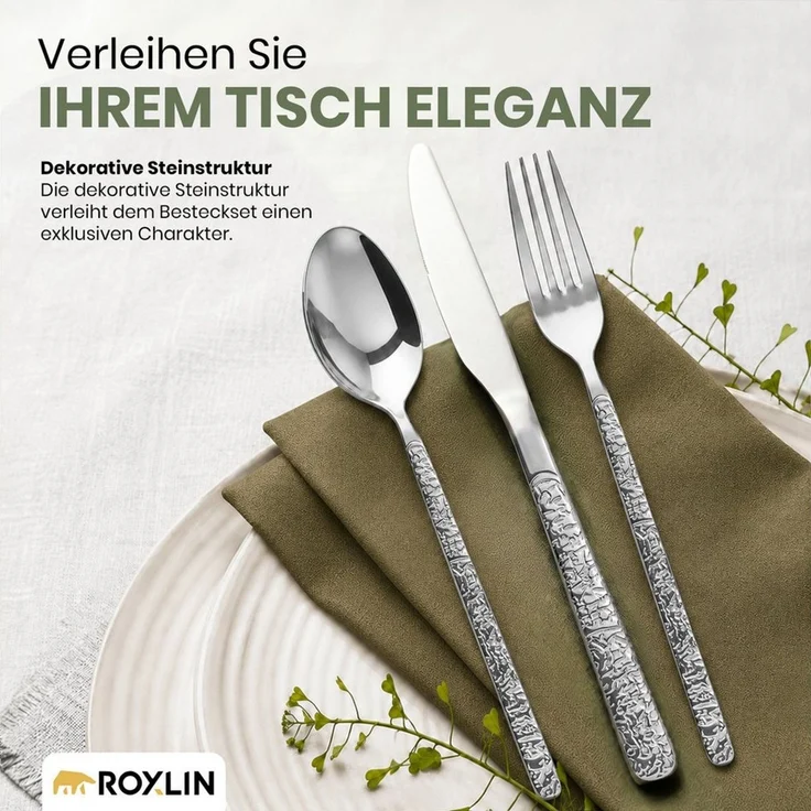 Roxlin Besteck-Set Roxlin Besteckset 30-tlg Stein Design Edelstahl, Gold/Schwarz/Silber, 6 Personen, Edelstahl – Bild 3