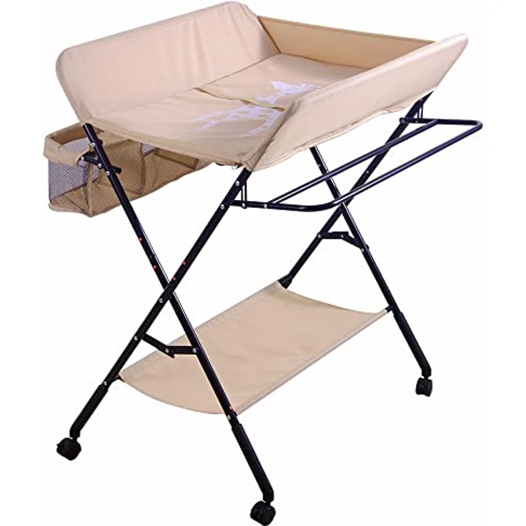 Wickelstation für Baby, Wickeltisch, faltbar, tragbar, Wickeltisch, faltbar, tragbar, mit Aufbewahrungskorb, maximale Belastung von 25 kg, 80 x 66 x 98 cm (Rosa) – Bild 3