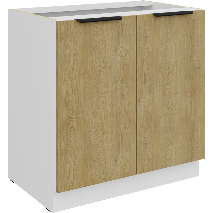Küchen Unterschrank 80 cm CREMONA Eiche hell + Weiß matt Küche Küchenzeile Küchenblock Einbauküche – Bild 5