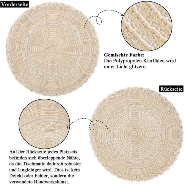 LuxusKollektion Platzset 6er Set Runde Platzsets Baumwolle Tischmatten Weihnachten Beige 38cm – Bild 2
