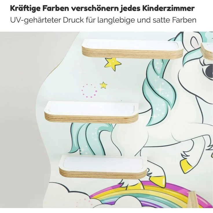 stadtecken Holzregal für Musikbox I passend für die Toniebox und ca. 35 Tonies I Perfekte Aufbewahrung im Kinderzimmer I zum Aufstellen oder Aufhängen (Einhorn) – Bild 2