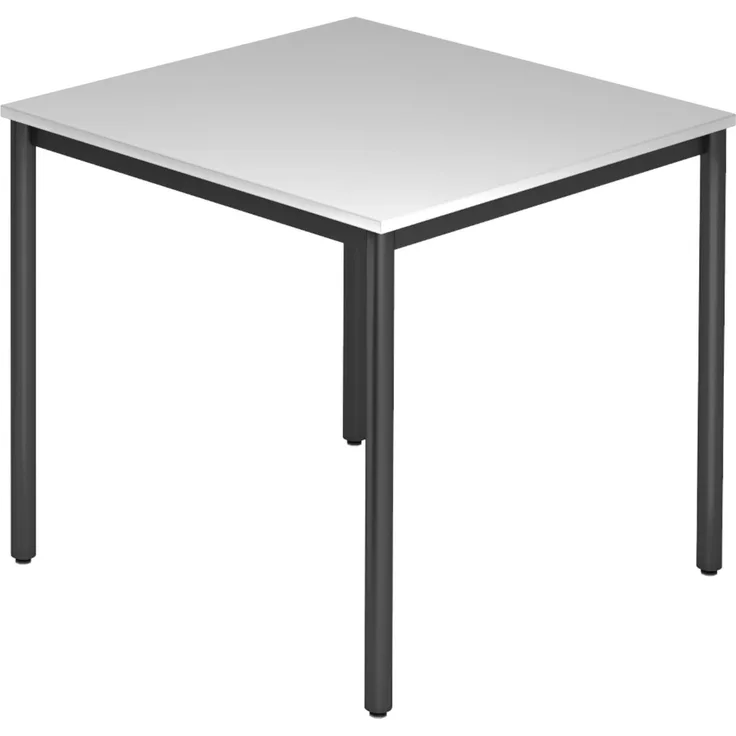 bümö Multifunktionstisch grau, Tisch 80 x 80 cm, Tischfuß rund in schwarz - einfacher Tisch klein, Besprechungstisch System D-Serie, Konferenztisch, Meetingtisch, Mehrzwecktisch, Pausentisch, DR08-5-D
