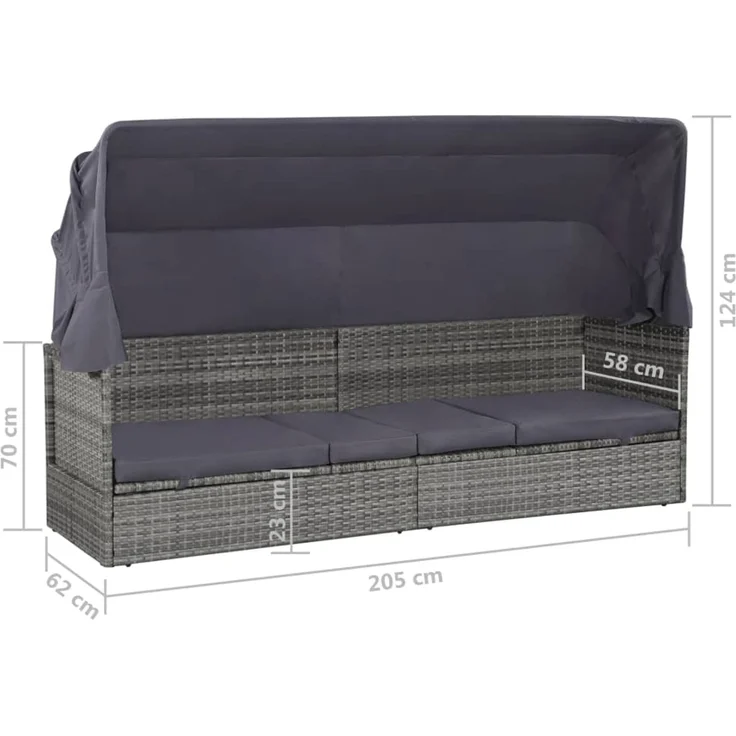 vidaXL Gartenbett mit Baldachin Grau 205×62 cm Poly Rattan 43962 – Bild 8