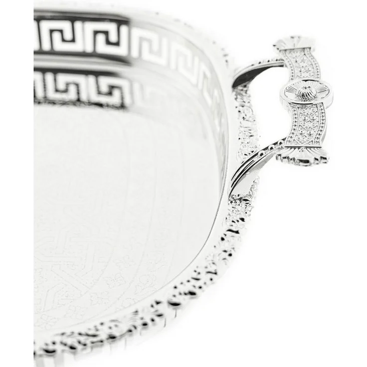 Gemusterte Serviertabletten aus Edelstahl mit eleganten Griffen in Silber 51 x 35 x 4 cm – Bild 2