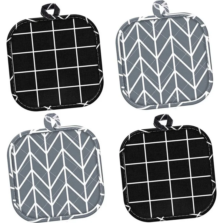 TUWENA Topflappen 4 Stück Hitzebeständige Topflappen Baumwolle, Topflappen Hot Pads, (4-tlg), Hitzebeständig bis 230°C, zum Kochen, Backen und Grillen