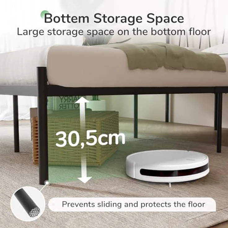 Novilla Bettrahmen 90x200 cm, Bettgestell mit Lattenrost aus Metall , Kopfteil mit Wellenmuster im modernen Stil,Modern Gästebett, Schwarz – Bild 7