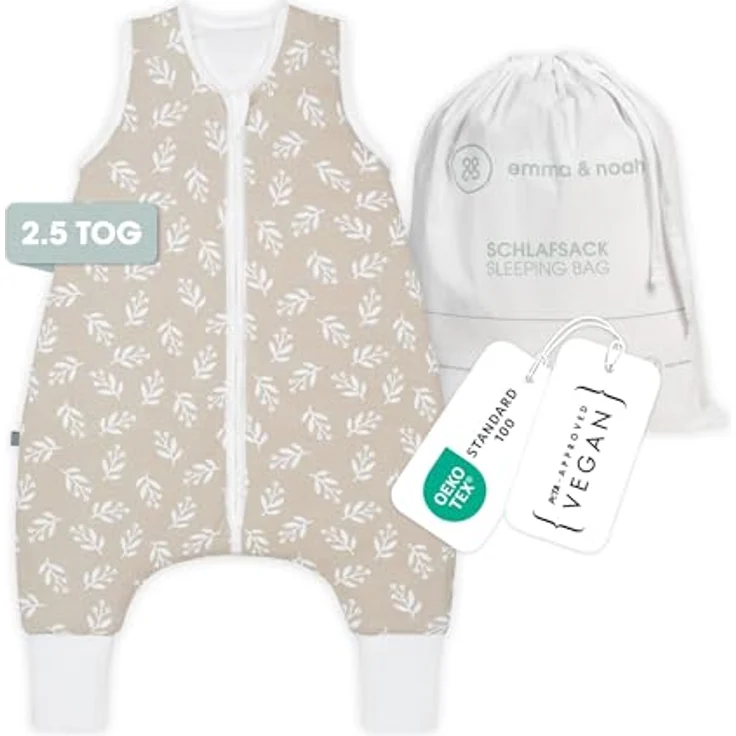 emma & noah Baby Schlafsack mit Füßen 2.5 TOG, Strampelsack für den Herbst und Winter, Bio-Baumwolle, Oeko-TEX Zertifiziert, Kuscheliger Schlafsack für Neugeborere (Floral Sand, 100 cm) – Bild 2