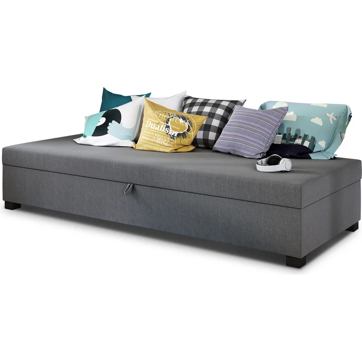 Einzelbett Misti - Sofa mit Bettkasten, Schlafsofa, Bettsofa, Farbauswahl, Bettgestell, Komfortbett, Bett für Jugendzimmer, Schlafmöbel (Grau (Lux 05)) – Bild 2