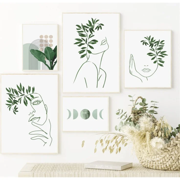 3er-Set Grüne Pflanzen Poster Modernes Bohemian Wandbild Wohnzimmer Schlafzimmer – Bild 3