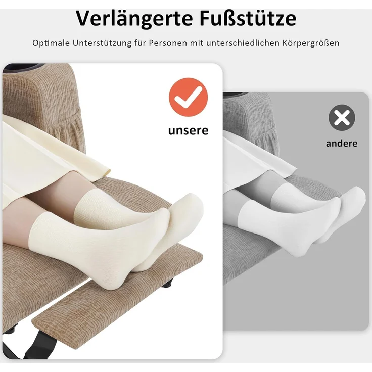 M MCombo Fernsehsessel mit Aufstehhilfe Elektrisch 7550, 3 Motoren, Rückenlehne & Beinstütze Getrennt Verstellbar, Relaxsessel mit Liegefunktion bis 170° (Chenille, Beige) – Bild 7