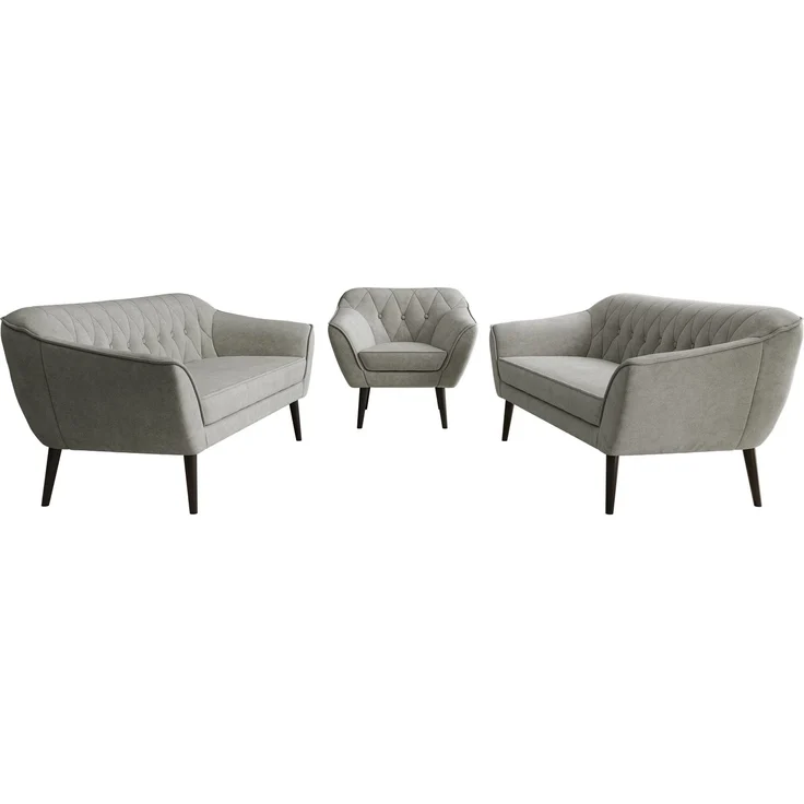 Wohnzimmerset, Möbelset PIRS 3-3-1, Armlehnen, Wellenfederung, schwarze Füße, Dreisitzer Sofas mit Sessel, Polstermöbel Set - Grau Stukture – Bild 7