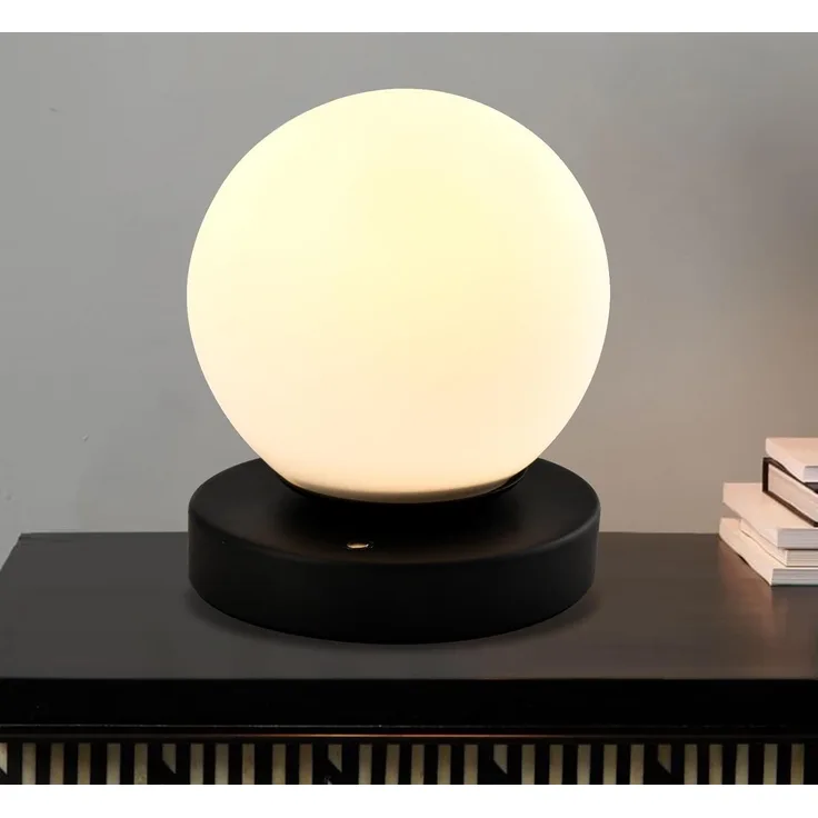 LQWELL Nachttischlampe Nachttischleuchte, Tischlampe Tischleuchte, 3 Dimmstufen USB Wiederaufladbar, LED fest integriert, Warmweiß, Touch Beistelltischlampe Leselampe Kugel Glas